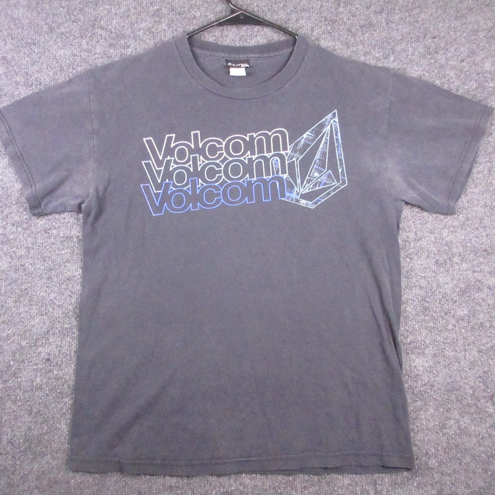 Y2K Volcom Shirt Mens Medium Gray Triple Logo Graphic T Shirt Tee Skateboarding